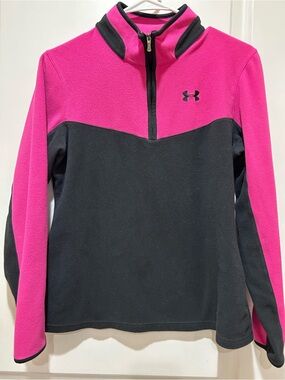 Under Armour Women's Hot Pink and Black Half-Zip Fleece Pullover